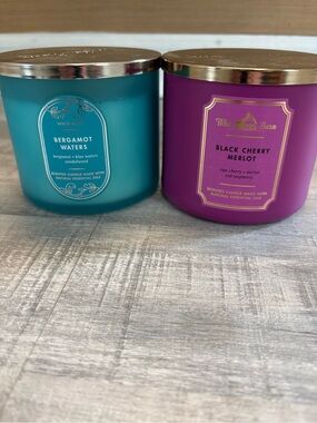 Bath & Body Works White Barn 3-Wick Candle Bergamot Waters & Black Cherry Merlot